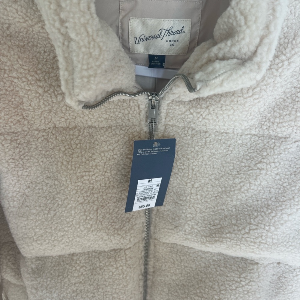 NWT! Universal Thread Cream Sherpa Puffer Jacket Sz M Super soft! - Picture 2 of 12